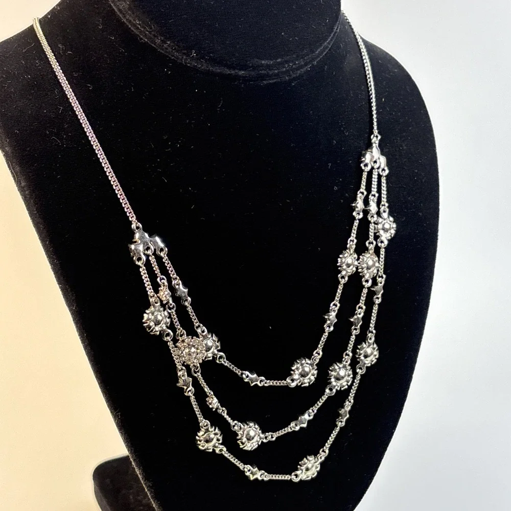 Necklace Rhinestones Multi Strand Delicate Bib Style Givenchy Silver Tone‎ 90s
